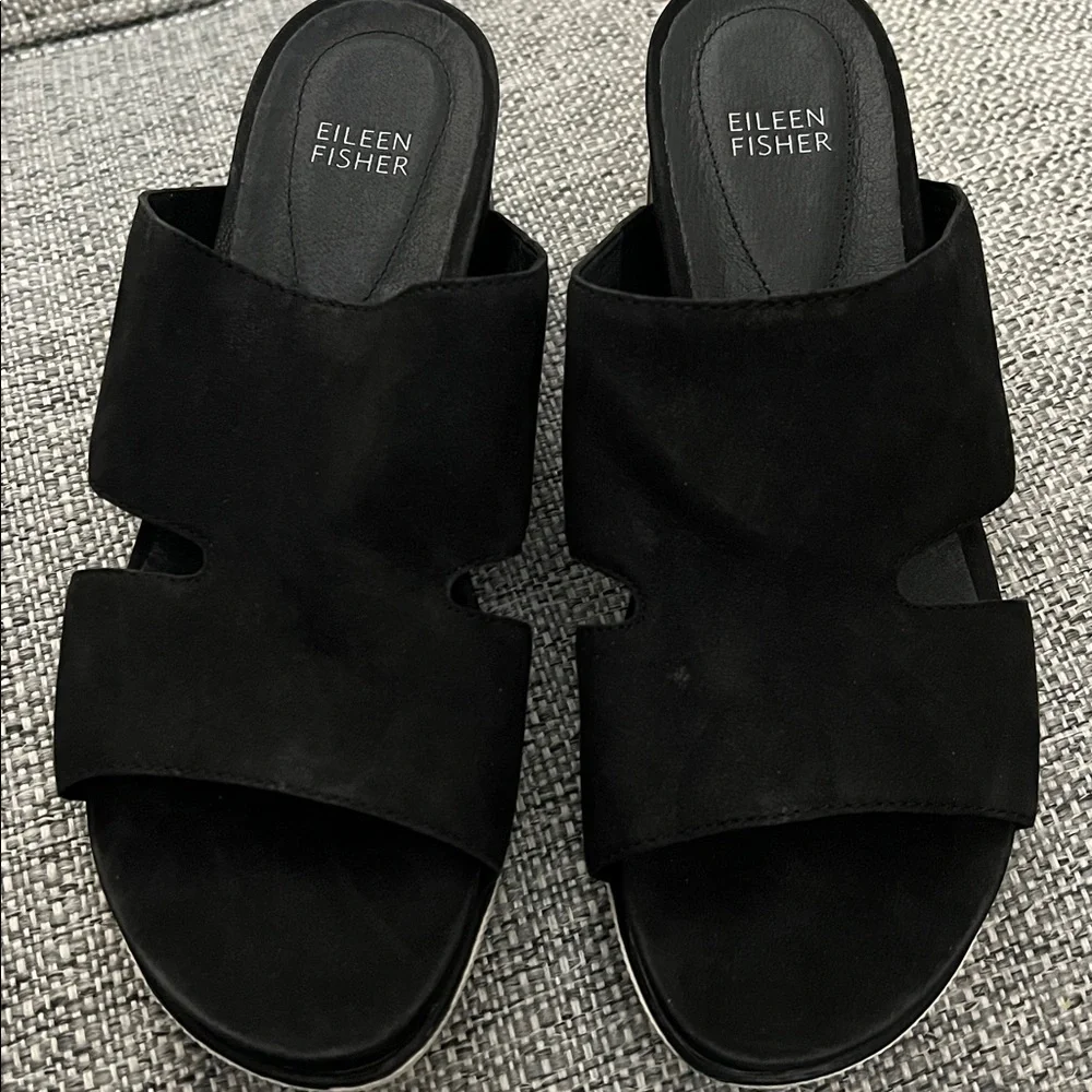 Eileen Fisher Black Wedge Sandal Suede NEW